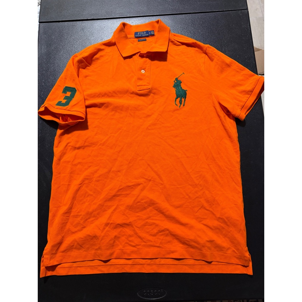 Polo Ralph Lauren Mens Big Pony Polo Shirt Orange Green Classic Fit Large
